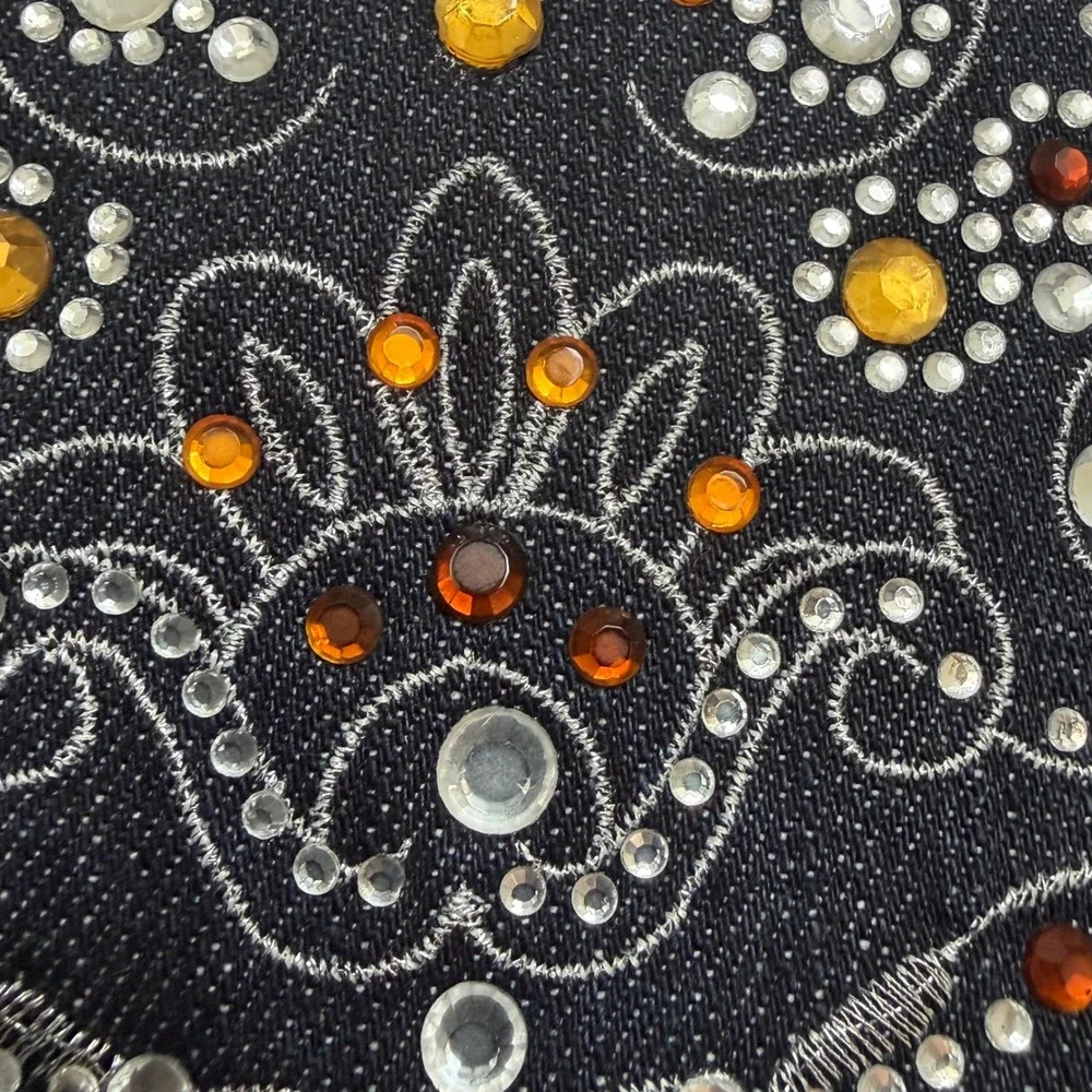 Chicos Platinum Rhinestone Corvello Vest‎ Dark Wash Denim 1 M Festival Statement - Picture 2 of 10